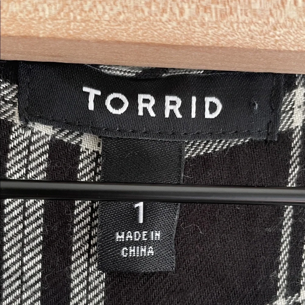 Torrid Black and White Plaid Fringe Poncho